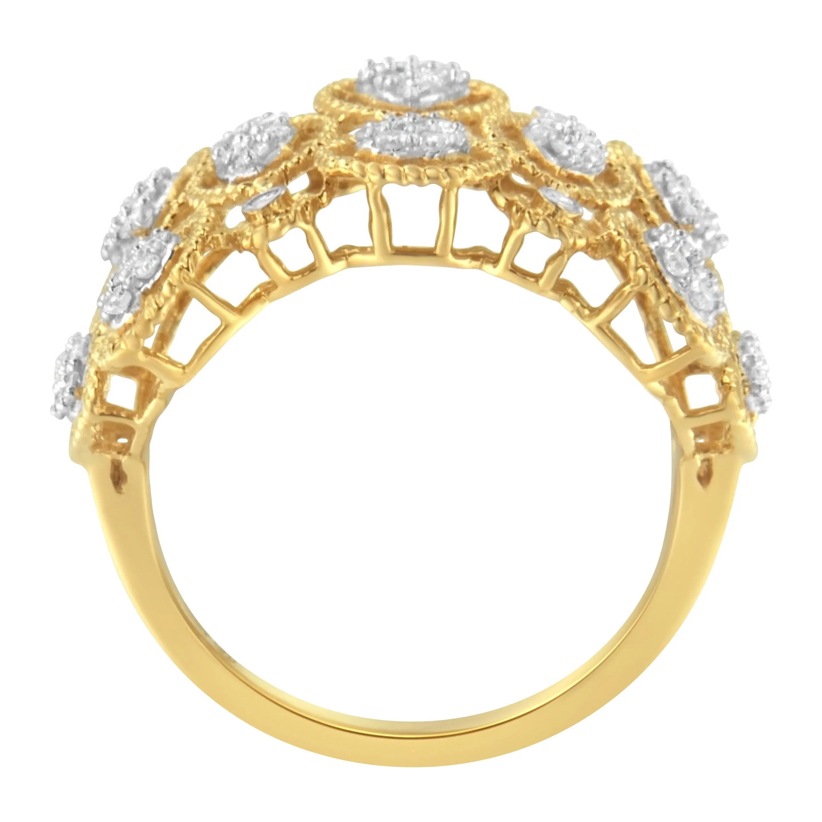 14K Yellow Gold Diamond Art Deco Ring (1/2 Cttw, H-I Color, I1 Clarity) - Size 8 EVS1010 - 4