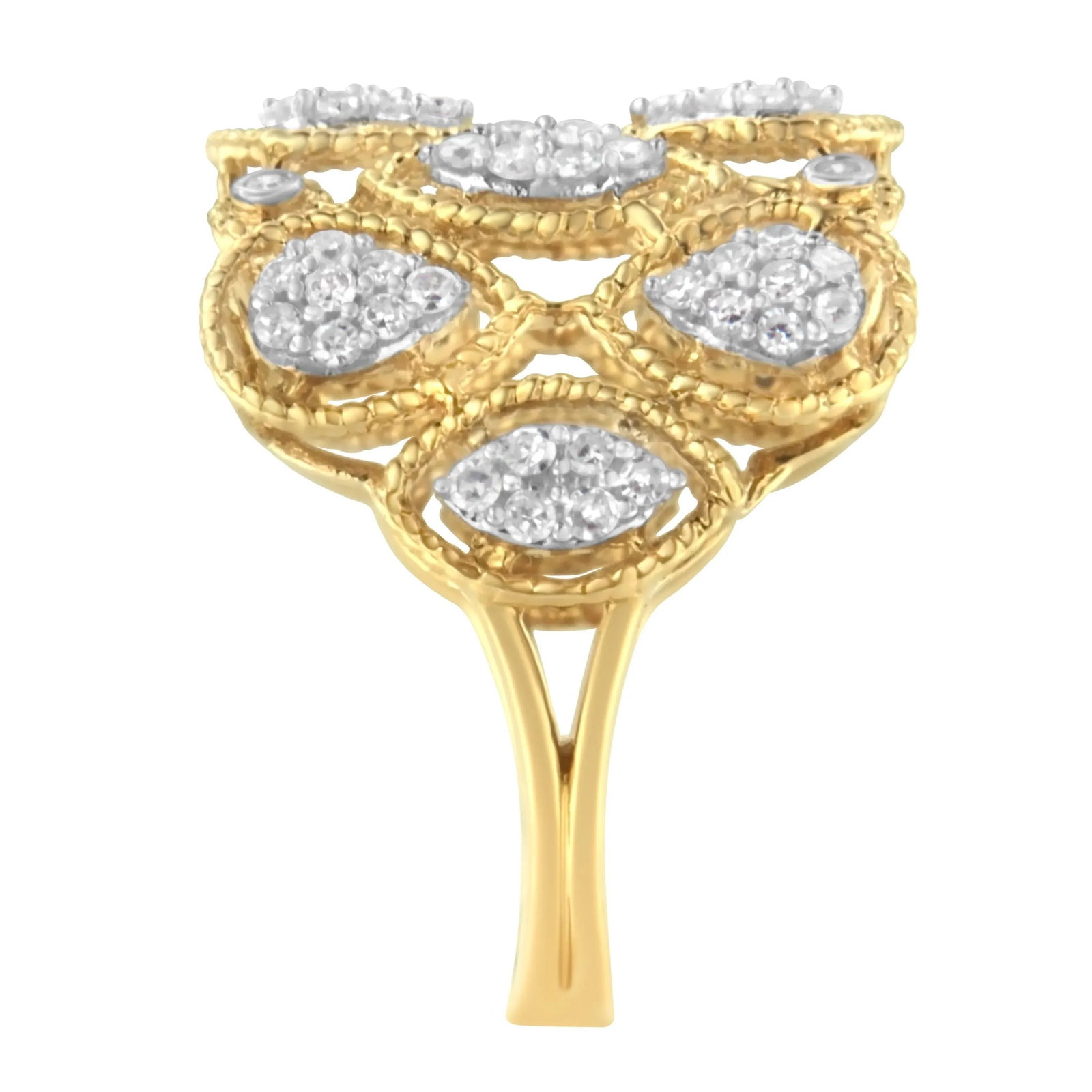 14K Yellow Gold Diamond Art Deco Ring (1/2 Cttw, H-I Color, I1 Clarity) - Size 8 EVS1010 - 5