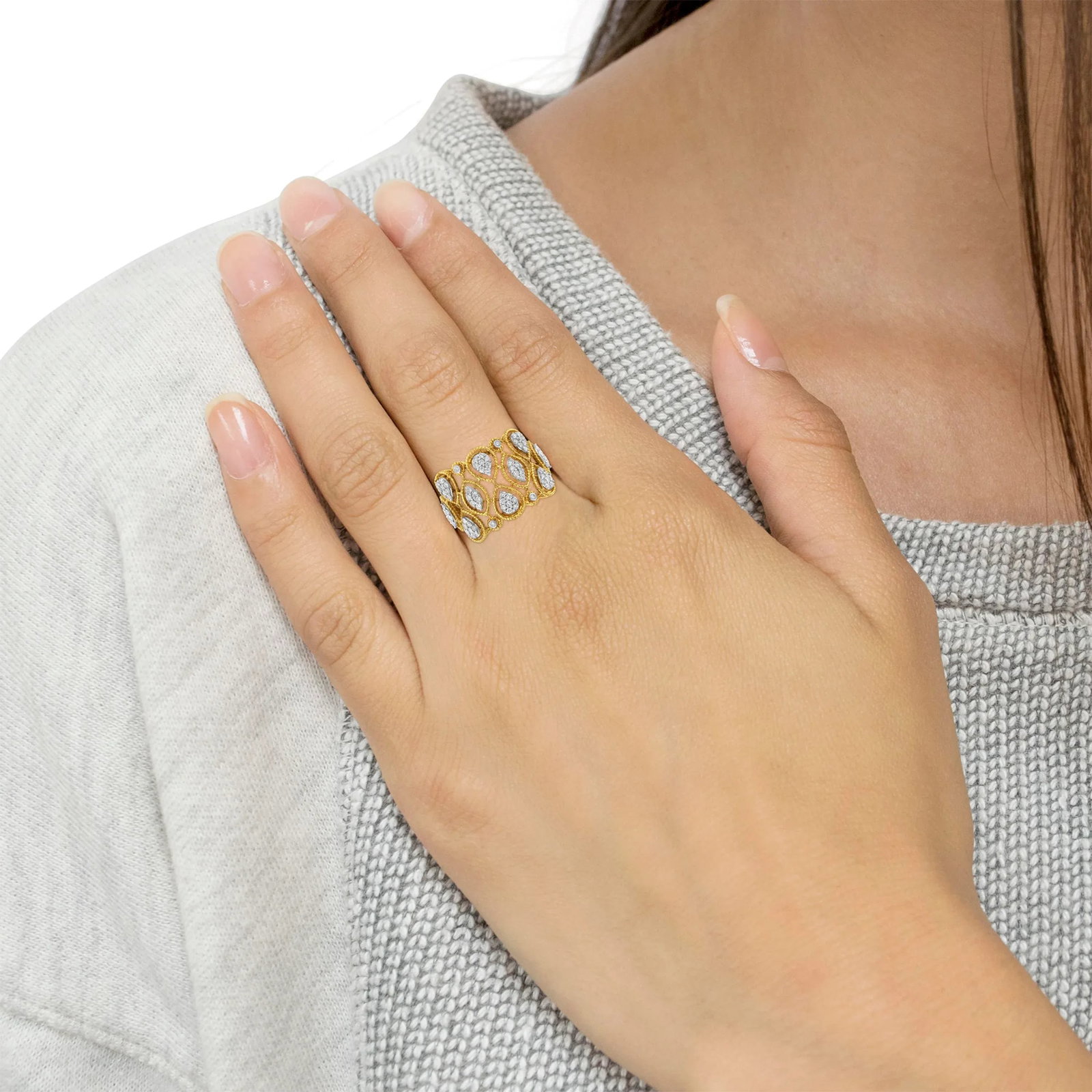 14K Yellow Gold Diamond Art Deco Ring (1/2 Cttw, H-I Color, I1 Clarity) - Size 8 EVS1010 - 6