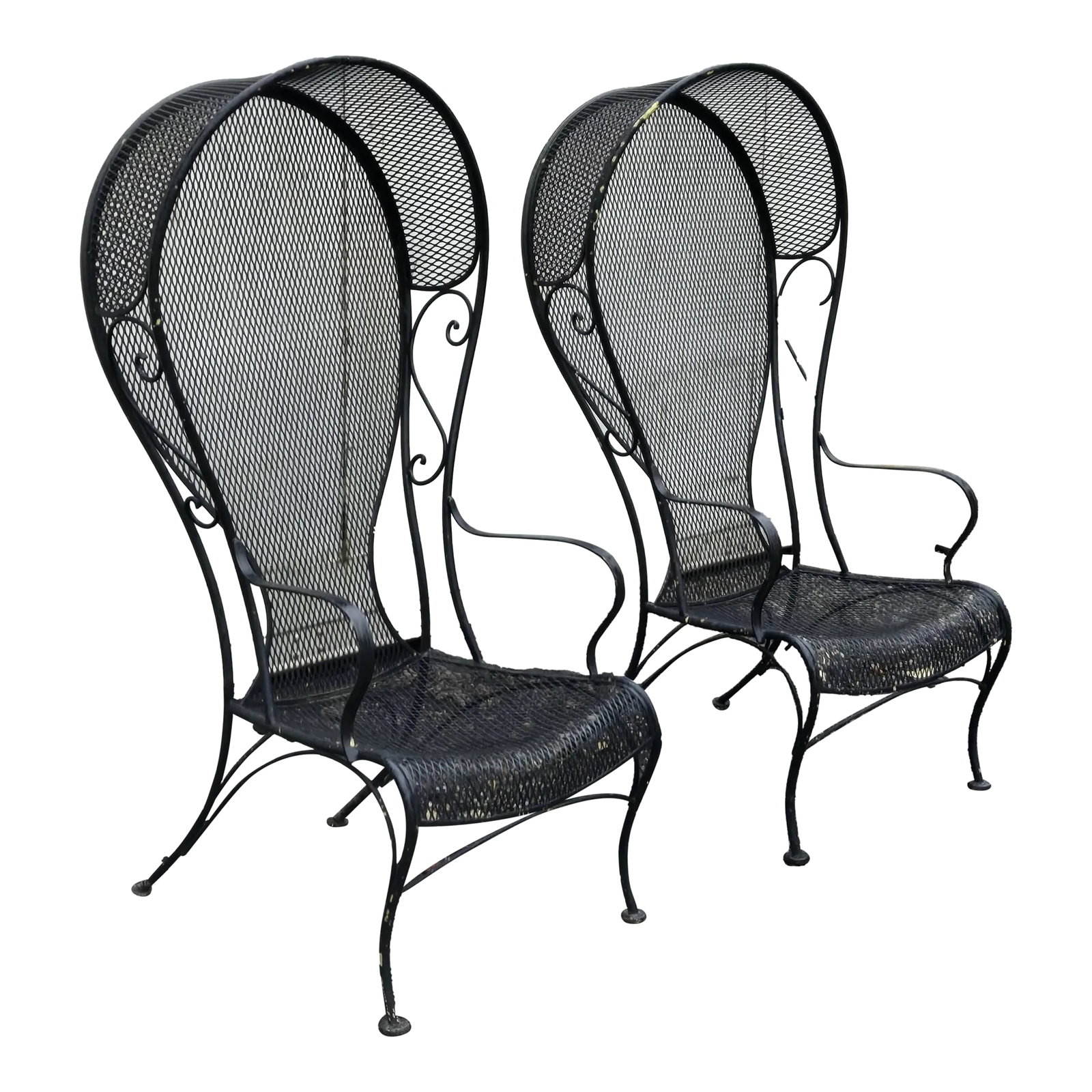 Vintage Wrought Iron Outdoor Patio Canopy Chairs - Set of 2: This set of vintage wrought iron patio furniture is the perfect addition to your outdoor space. Whether you are redesigning your patio to create a new vintage outdoor oasis, or combining different