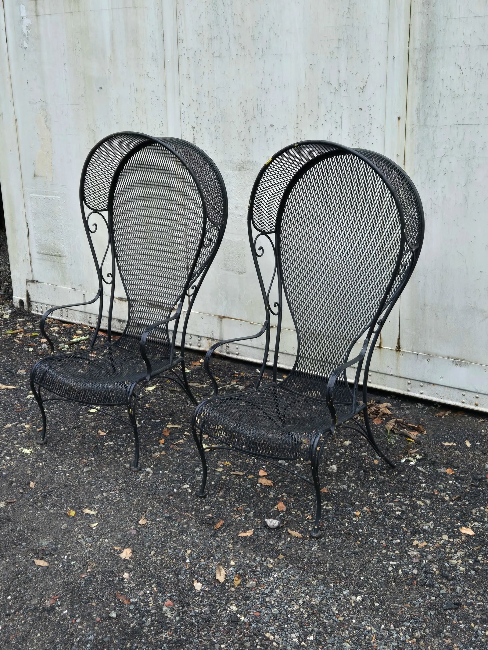 Vintage Wrought Iron Outdoor Patio Canopy Chairs - Set of 2 - 4