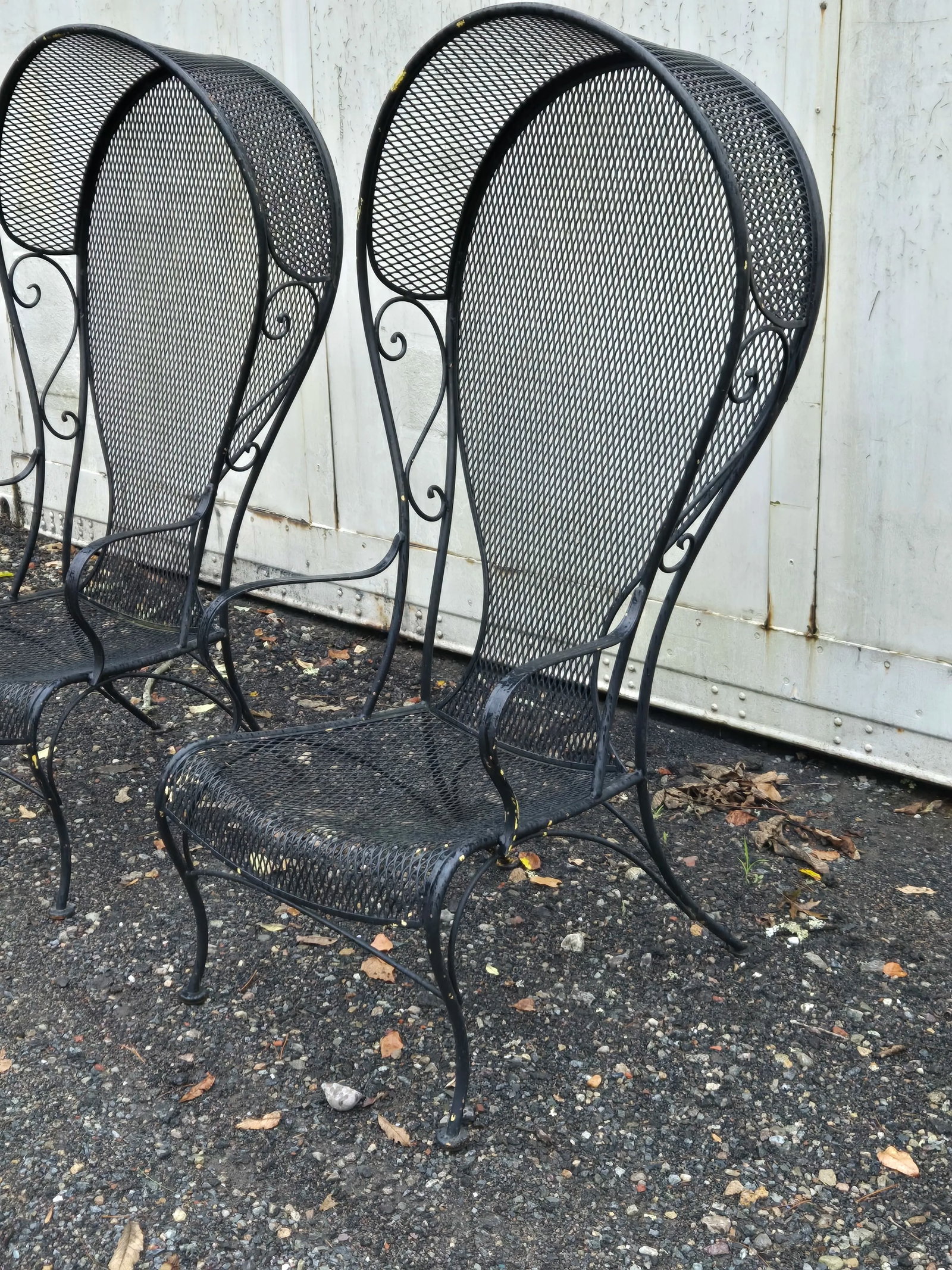 Vintage Wrought Iron Outdoor Patio Canopy Chairs - Set of 2 - 7