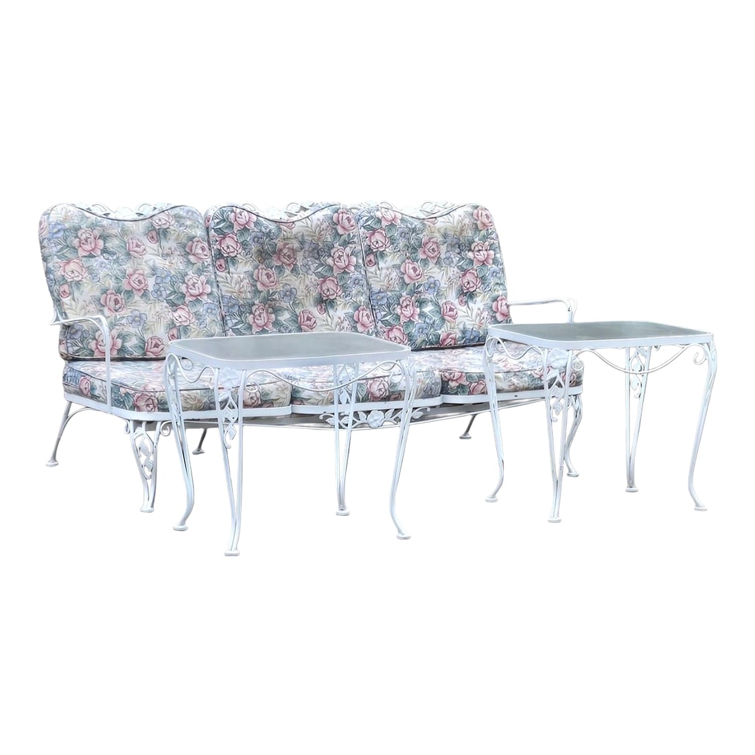 1950s Woodard Wrought Iron Patio Sofa & Tables, Attributed, 3 Pieces (1 of 12)