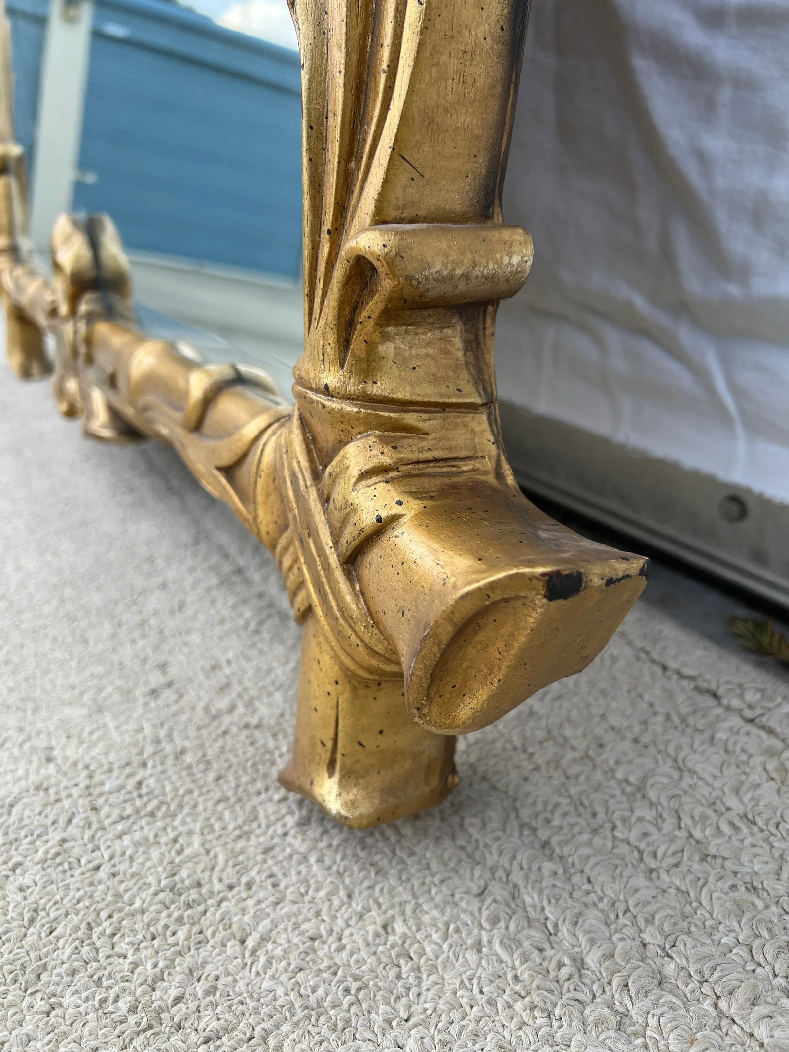 Large Vintage Gold Faux Bamboo Wall Mirror - 5