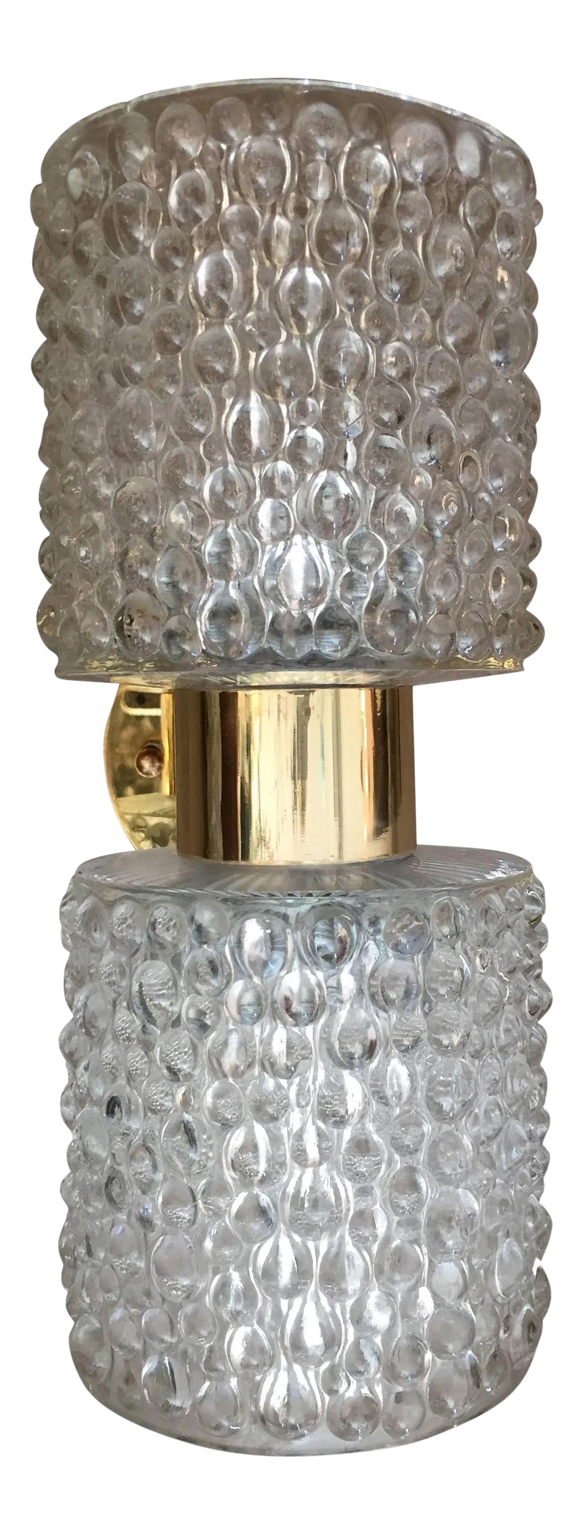 Dutch "High Style" 1970s Sconce.: ONLY 1 Sconce, not a pair. A great luxurious polished brass wall lights with thick bubbled glass shades. The Dutch sconce was made by the lighting company, RAAK. Two light sources and rewired, origina