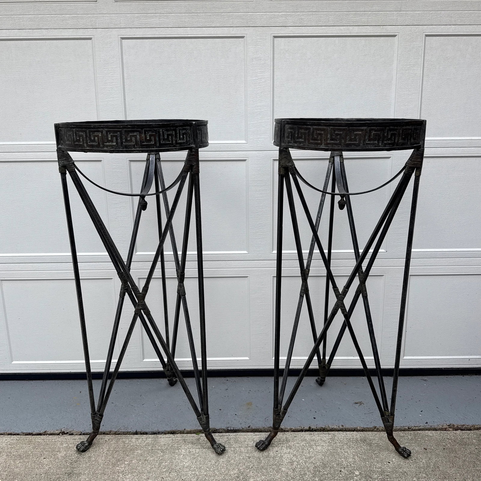 Late 20th Century Iron Greek Key Athenienne Tripod Stands - Set of 2 - 5