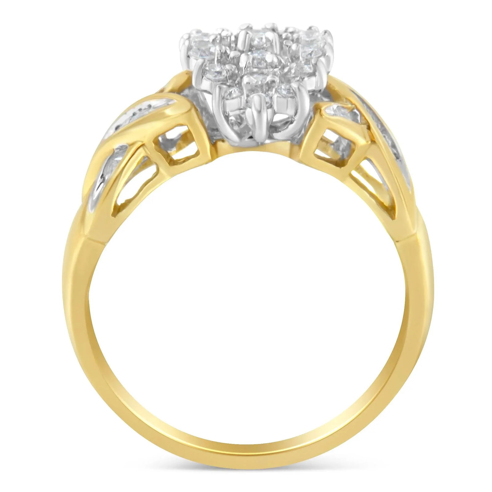 10K Two-Toned Round Baguette Diamond Cluster Ring (1/2 Cttw, I-J Color, I2-I3 Clarity) - Size 7 - 2
