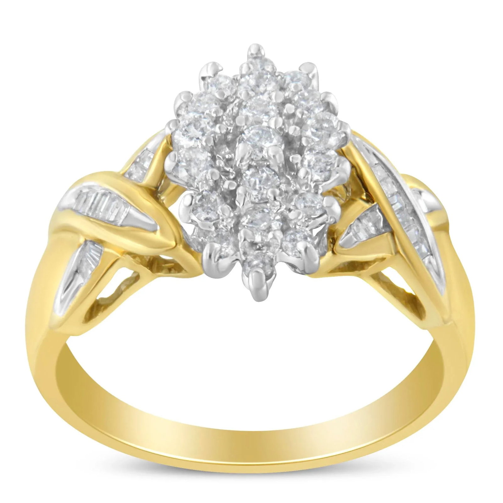 10K Two-Toned Round Baguette Diamond Cluster Ring (1/2 Cttw, I-J Color, I2-I3 Clarity) - Size 7 - 3