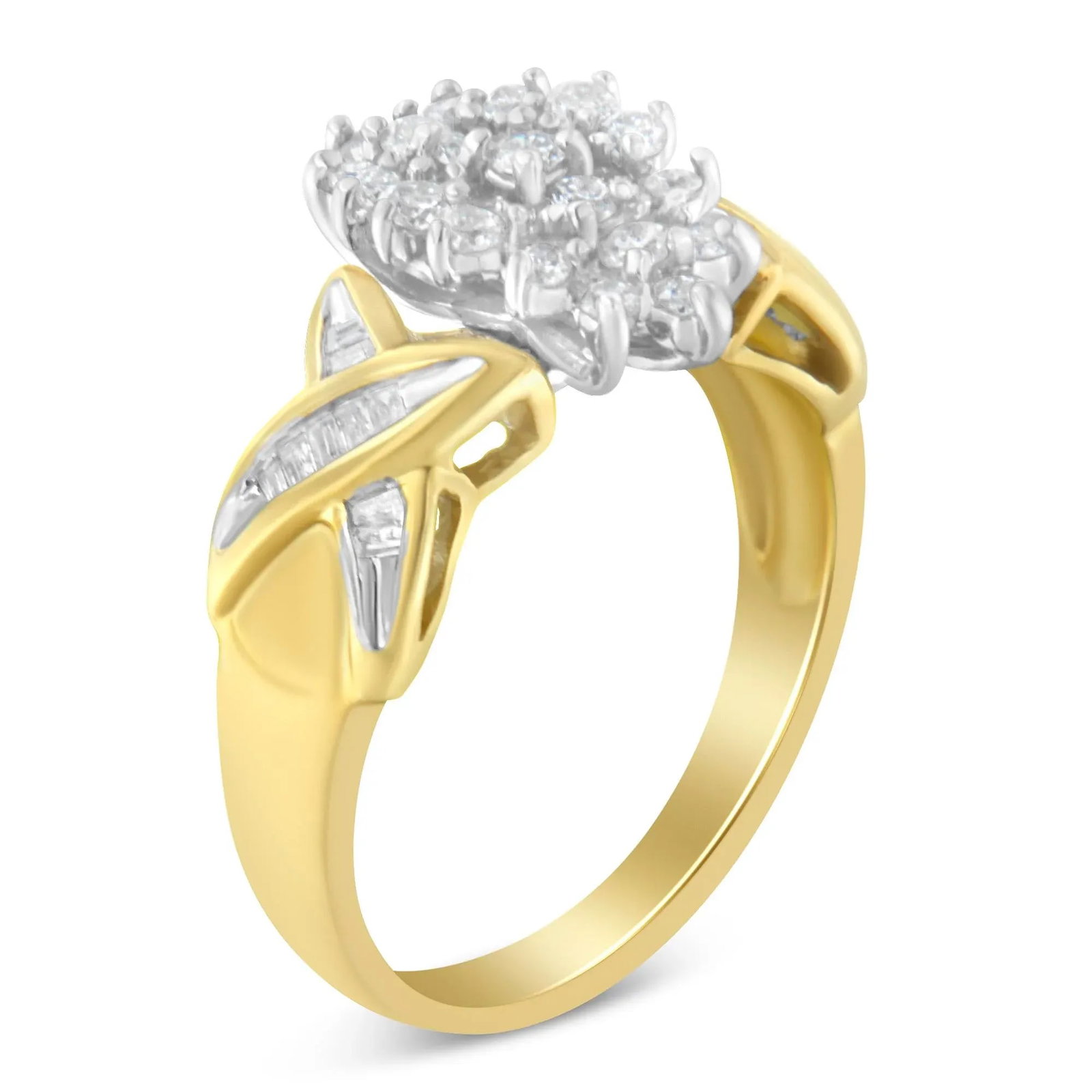 10K Two-Toned Round Baguette Diamond Cluster Ring (1/2 Cttw, I-J Color, I2-I3 Clarity) - Size 7 - 4
