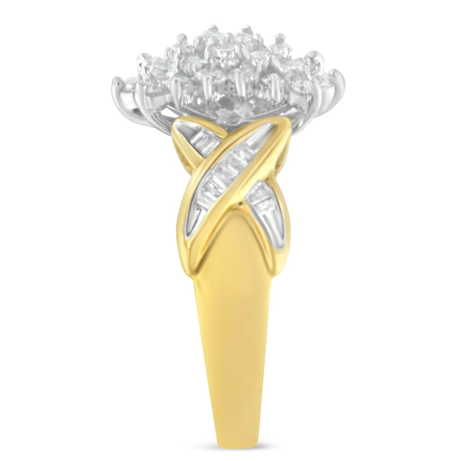 10K Two-Toned Round Baguette Diamond Cluster Ring (1/2 Cttw, I-J Color, I2-I3 Clarity) - Size 7 - 5