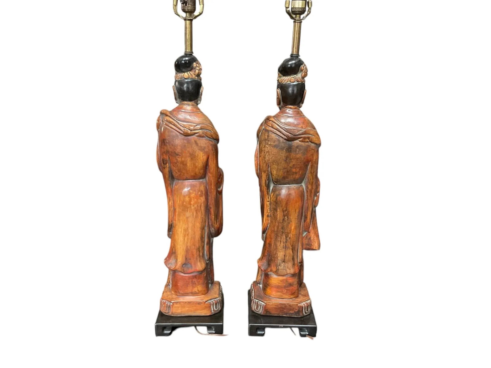 1940s Frederick Cooper Quan Yin Wood Look Table Lamps - a Pair - 4