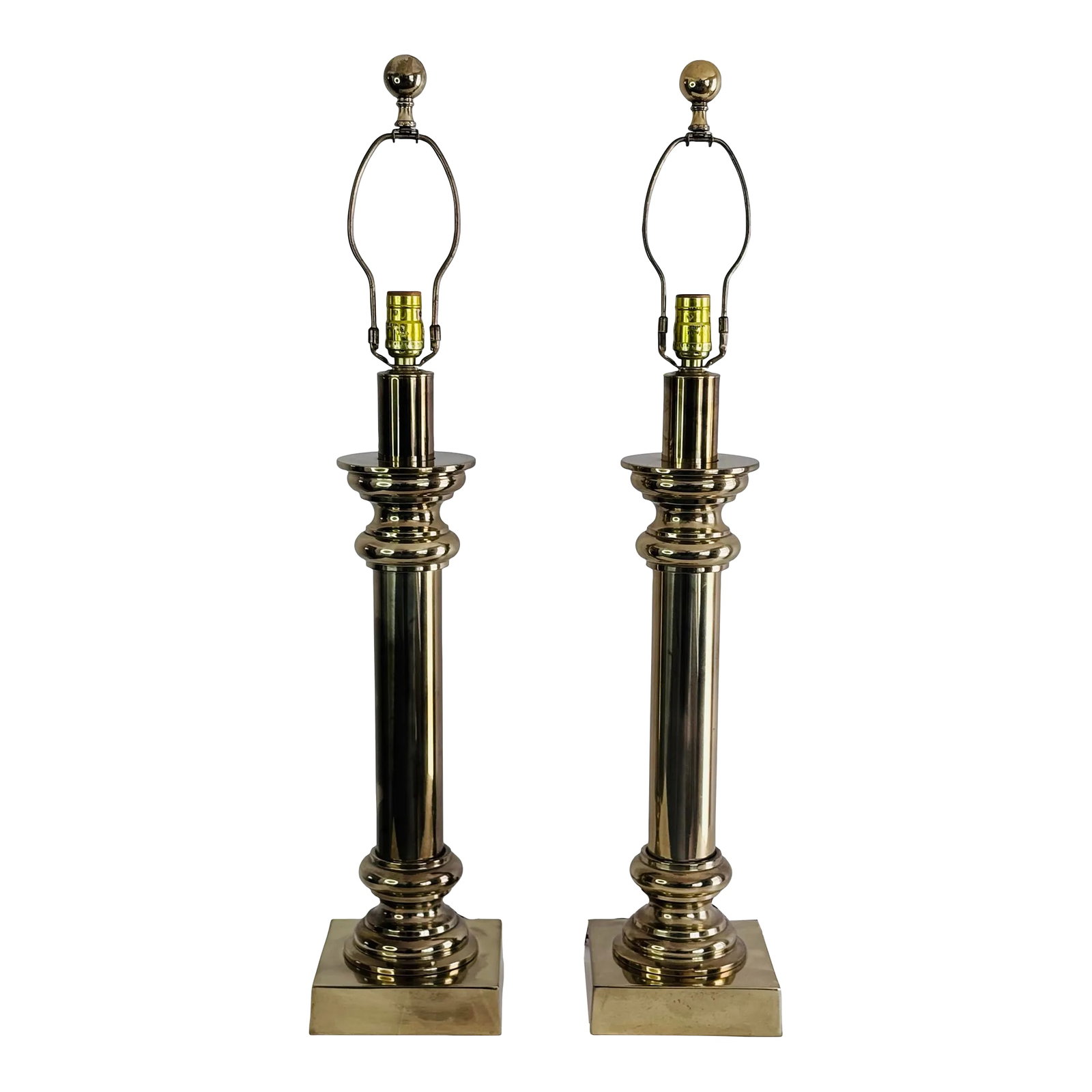 1960s Tommi Parzinger Style Stiffel Solid Brass Table Lamps, a Pair (1 of 10)