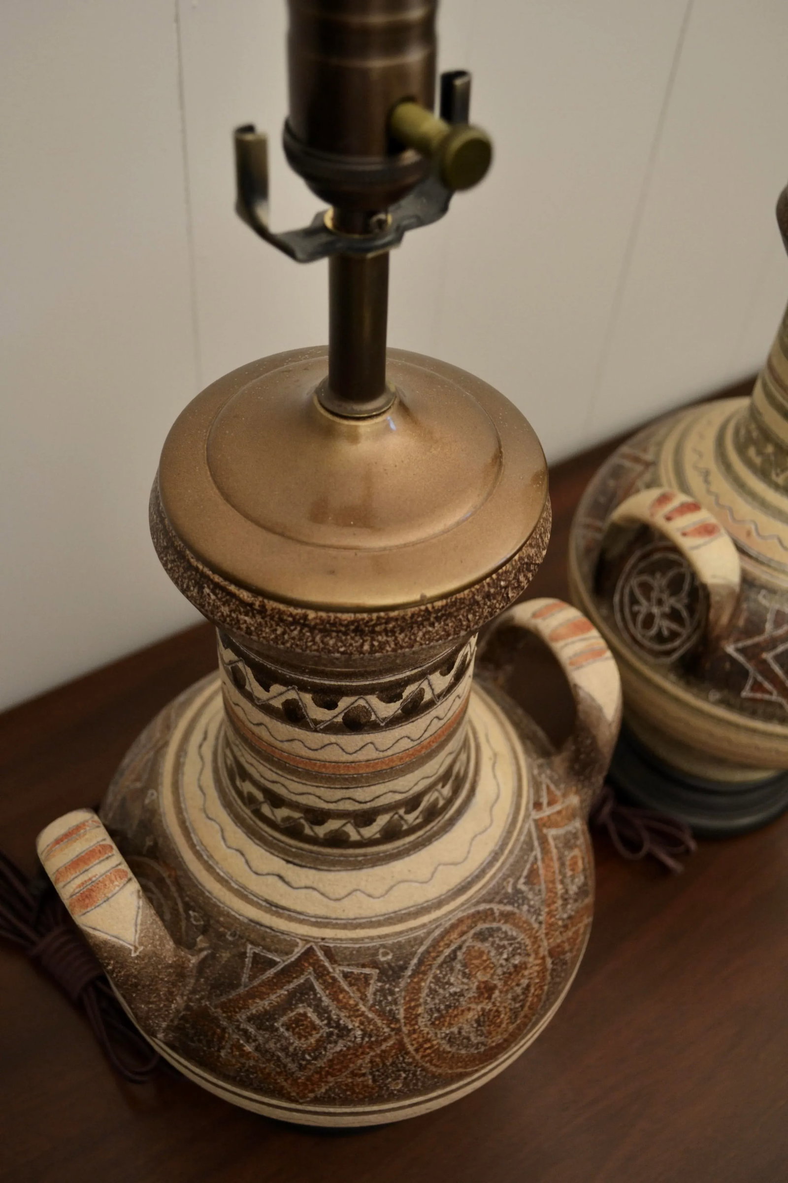 20th Century Hand Painted Pottery Lamps - A Pair - 2