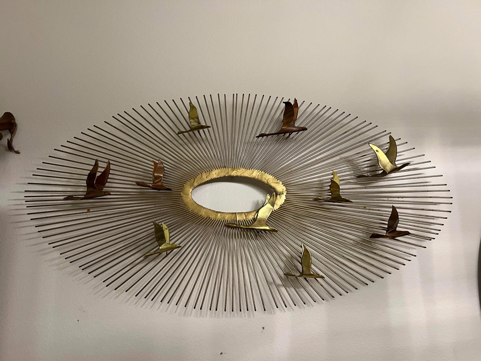 Mid Century 'Birds in Flight' Brass Sunburst Wall Sculpture Curtis Jere Style - 3