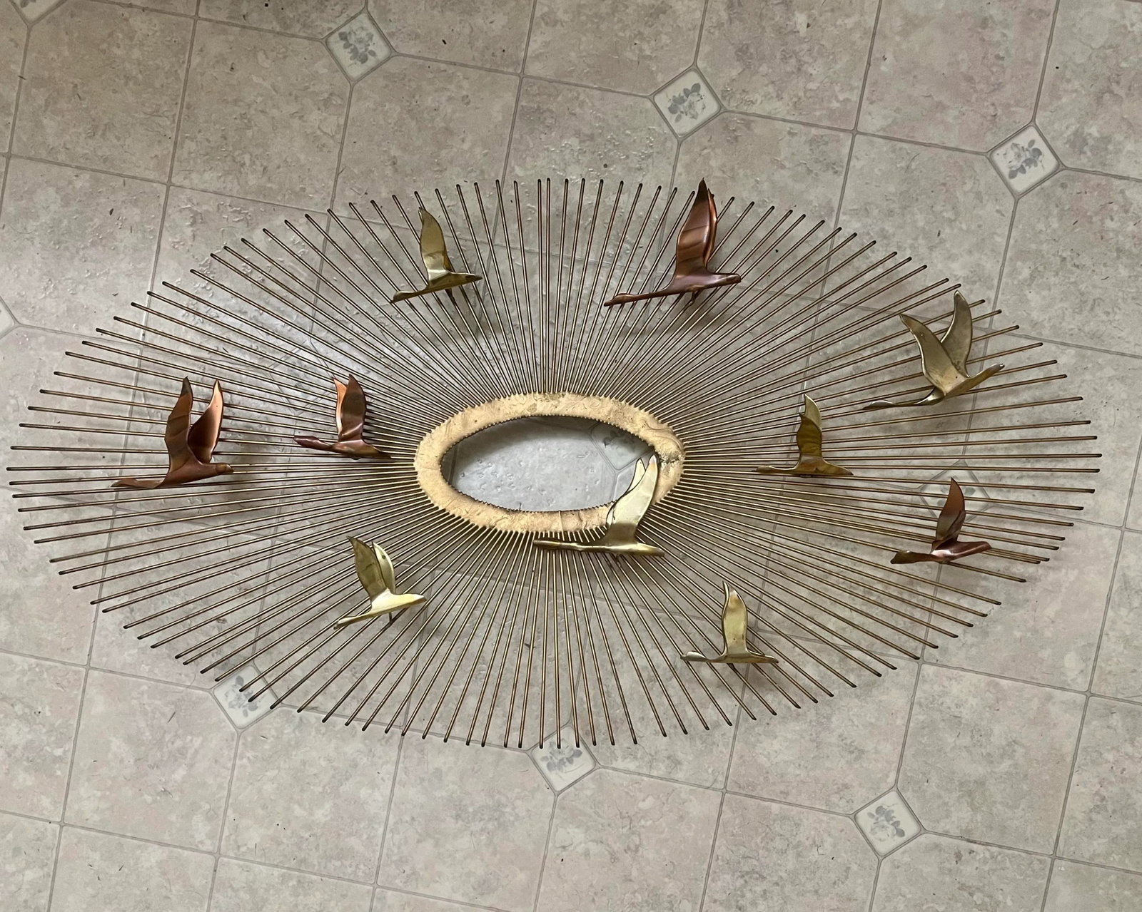 Mid Century 'Birds in Flight' Brass Sunburst Wall Sculpture Curtis Jere Style - 4