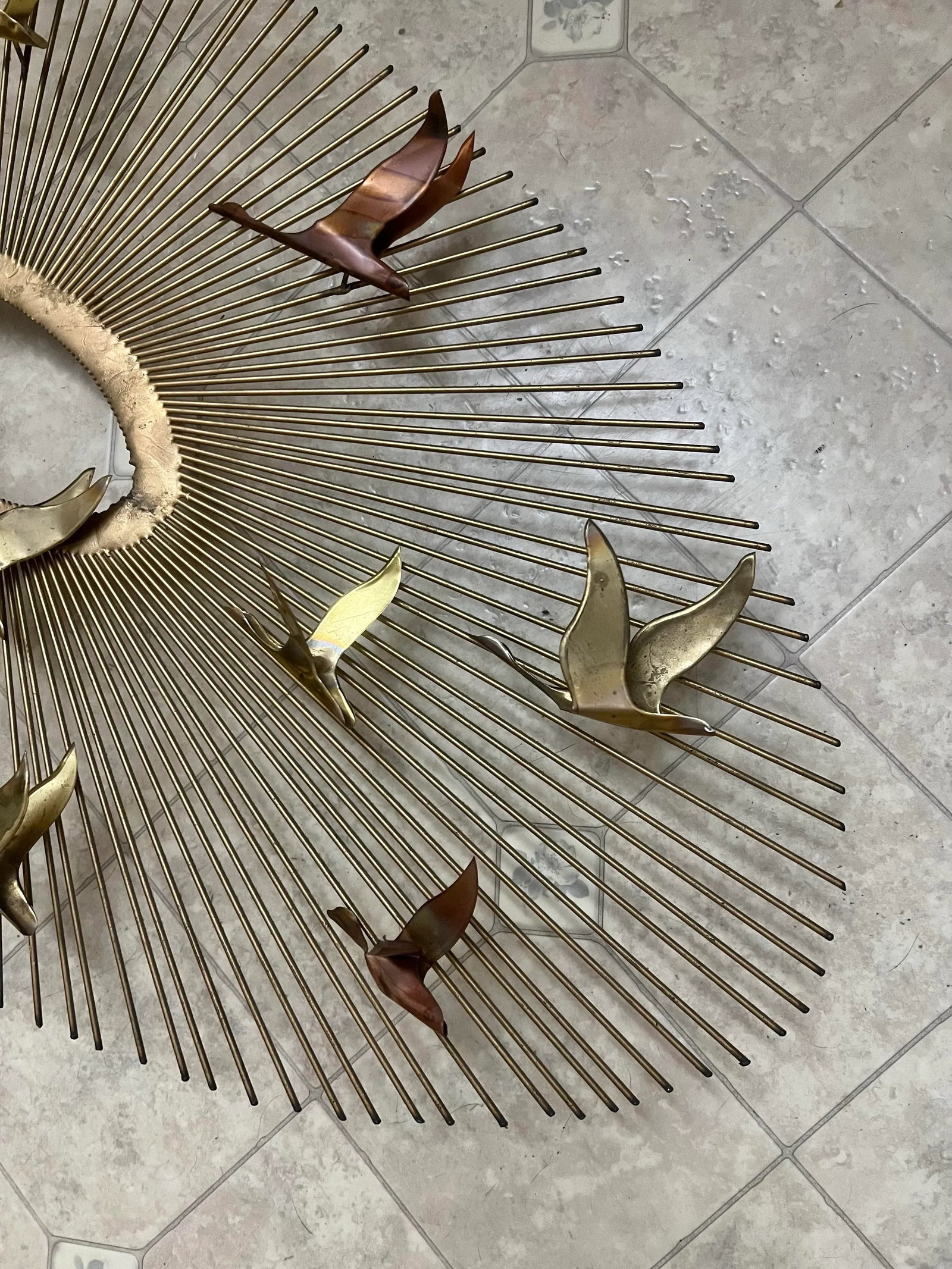 Mid Century 'Birds in Flight' Brass Sunburst Wall Sculpture Curtis Jere Style - 5
