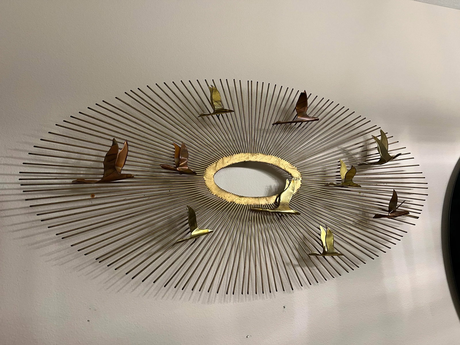 Mid Century 'Birds in Flight' Brass Sunburst Wall Sculpture Curtis Jere Style - 6