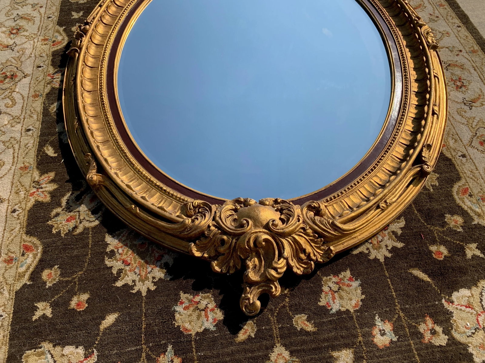 Large Rococo Style Gilded Oval Mirror - 2