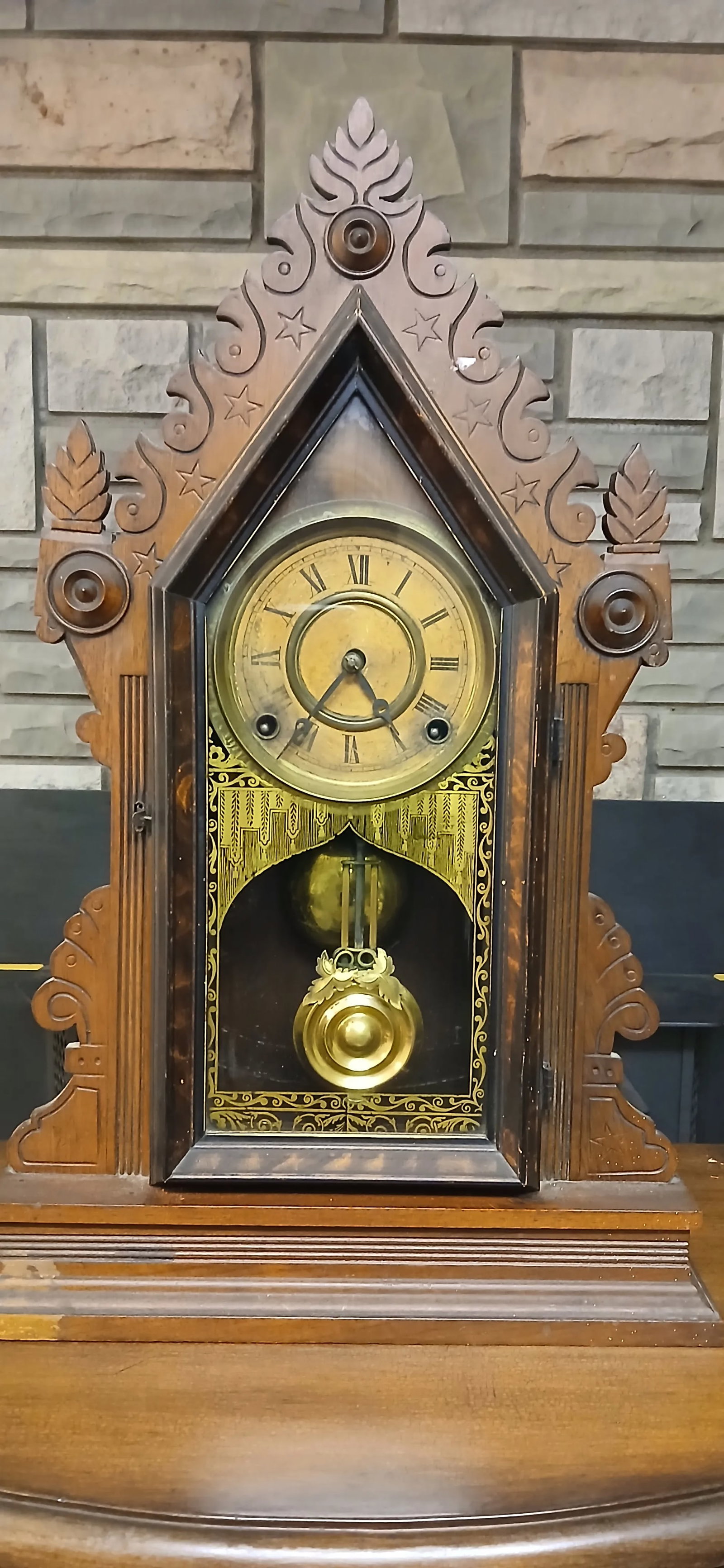 Antique Victorian Gingerbread Mantel Clock - Ornate Wooden Design - 10