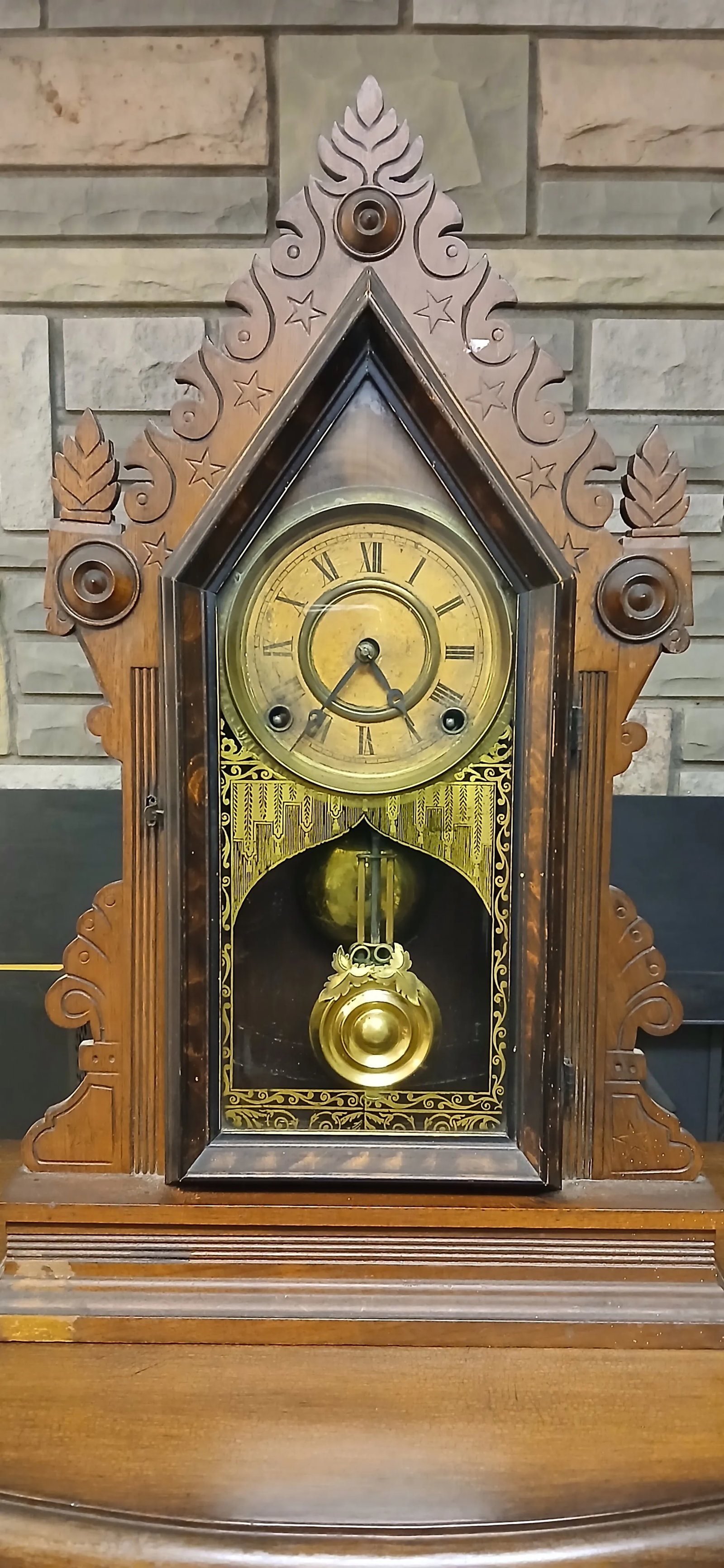 Antique Victorian Gingerbread Mantel Clock - Ornate Wooden Design - 12