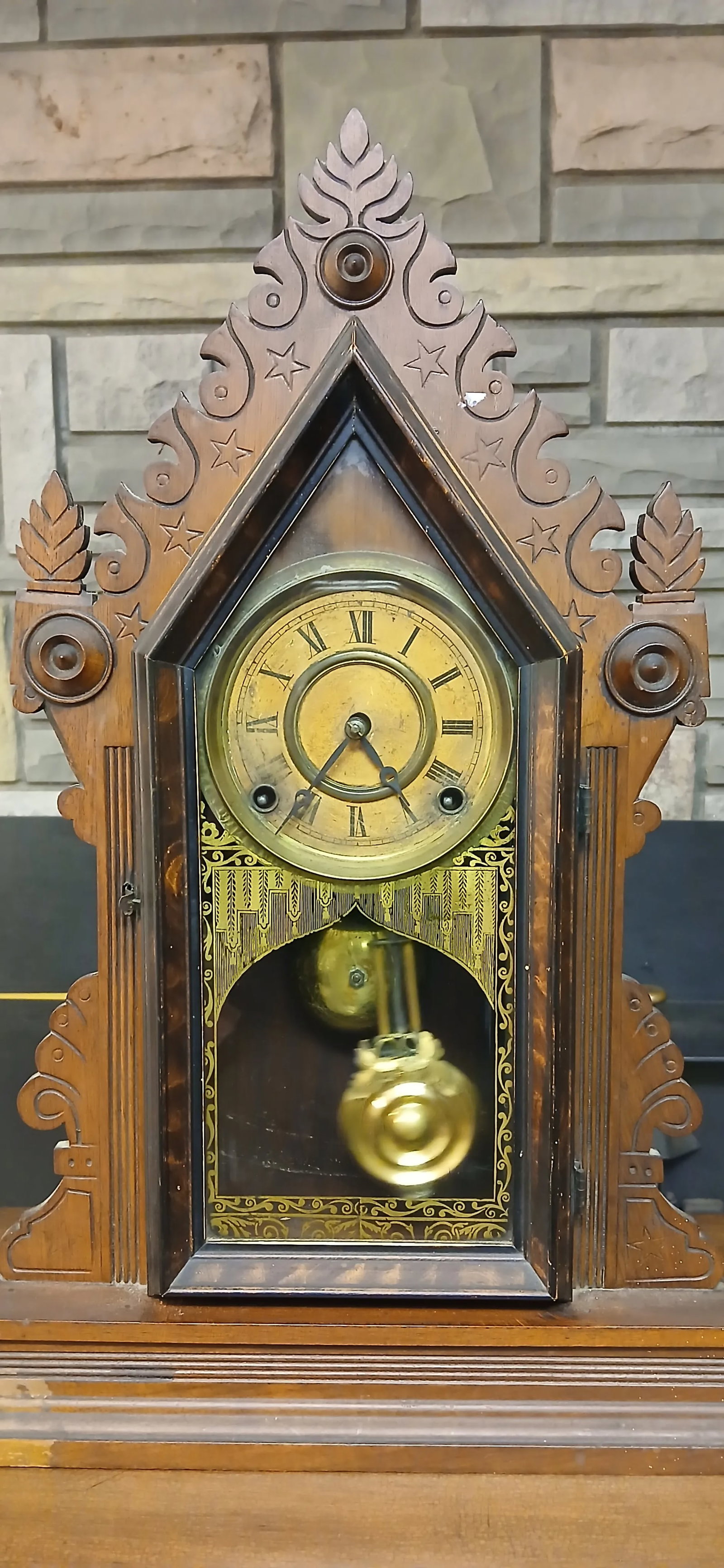 Antique Victorian Gingerbread Mantel Clock - Ornate Wooden Design - 2