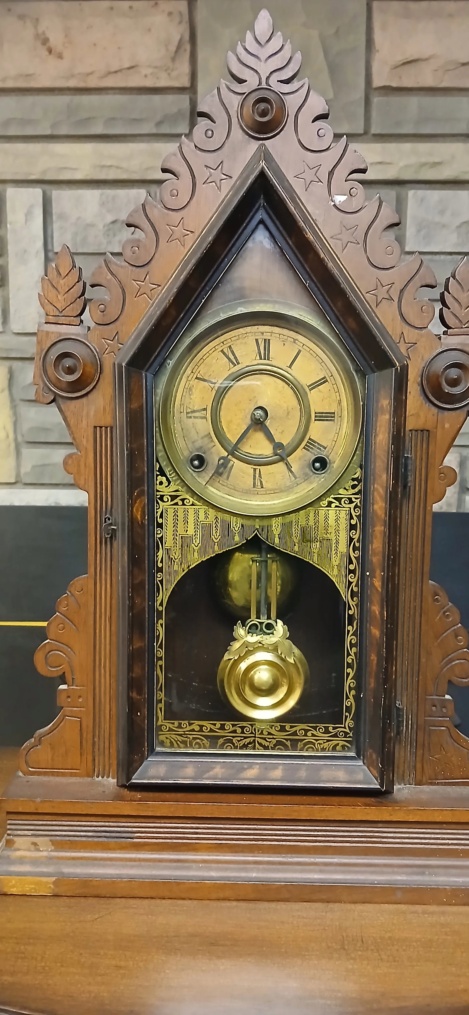 Antique Victorian Gingerbread Mantel Clock - Ornate Wooden Design - 4