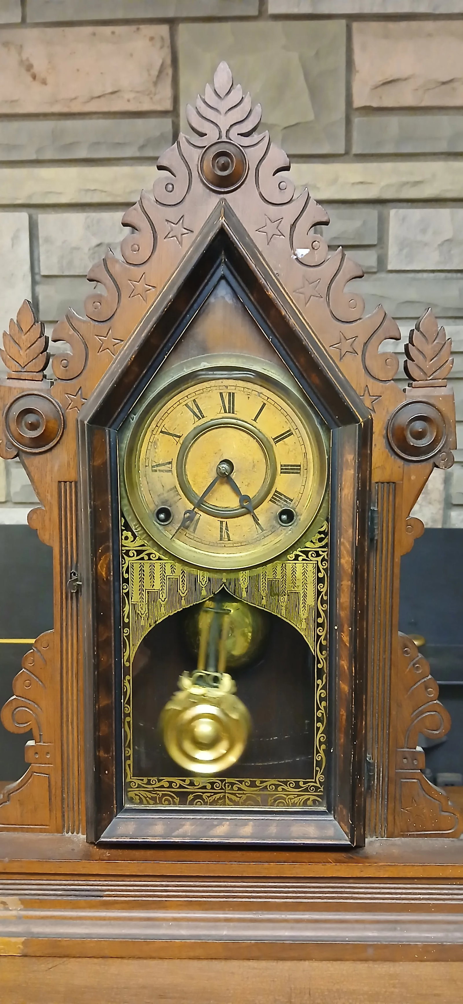 Antique Victorian Gingerbread Mantel Clock - Ornate Wooden Design - 7