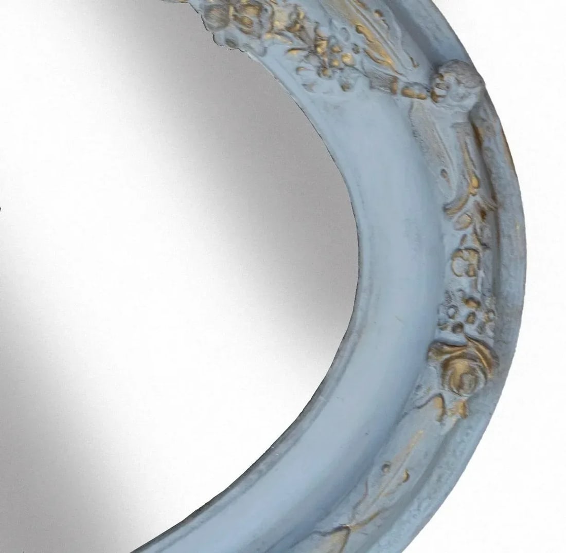 Early 20th Century Hand Painted Elongated Oval French Blue & Gold Mirror - 3