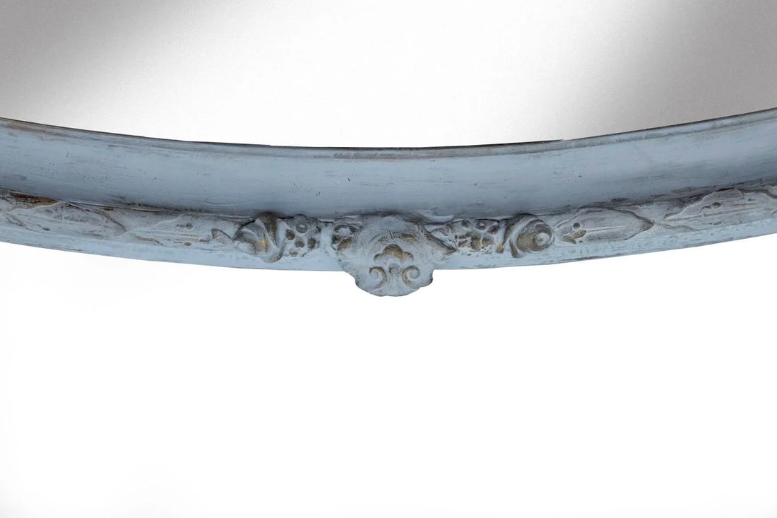 Early 20th Century Hand Painted Elongated Oval French Blue & Gold Mirror - 4