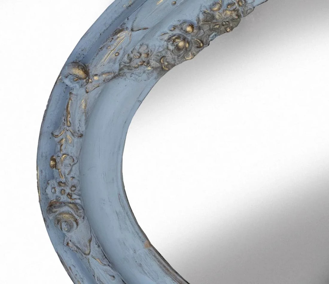 Early 20th Century Hand Painted Elongated Oval French Blue & Gold Mirror - 5