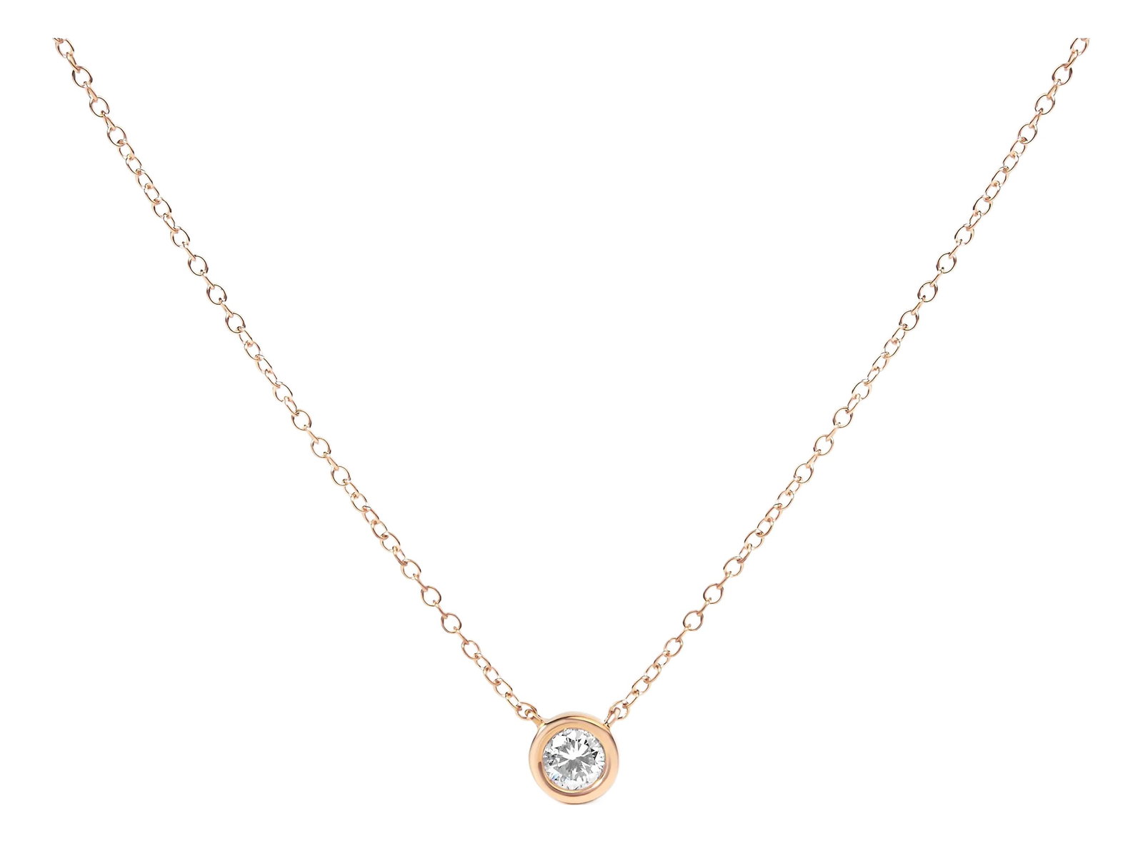 2 Micron 14K Rose Gold Plated Sterling Silver Bezel-Set Diamond Solitaire Pendant Necklace (1/3 cttw: A twinkling 1/3ct round diamond rests in a soft bezel setting. Anchored on each side, a cable chain holds the pendant in place. This 14k rose plated sterling silver necklace is the perfect option for