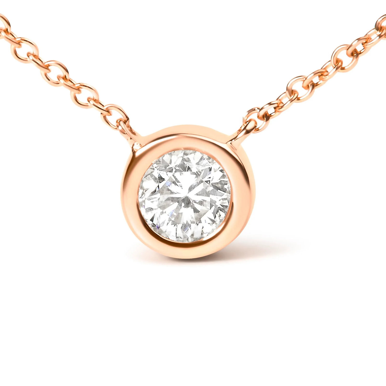 2 Micron 14K Rose Gold Plated Sterling Silver Bezel-Set Diamond Solitaire Pendant Necklace (1/3 cttw - 2
