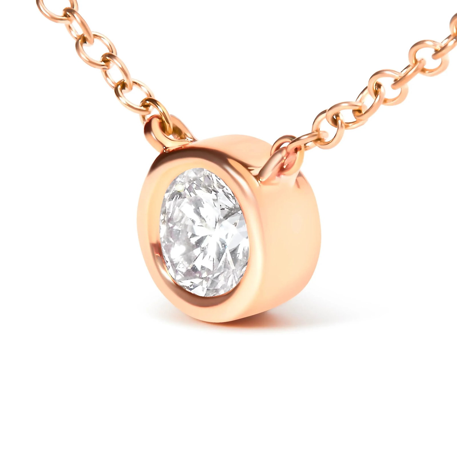 2 Micron 14K Rose Gold Plated Sterling Silver Bezel-Set Diamond Solitaire Pendant Necklace (1/3 cttw - 3