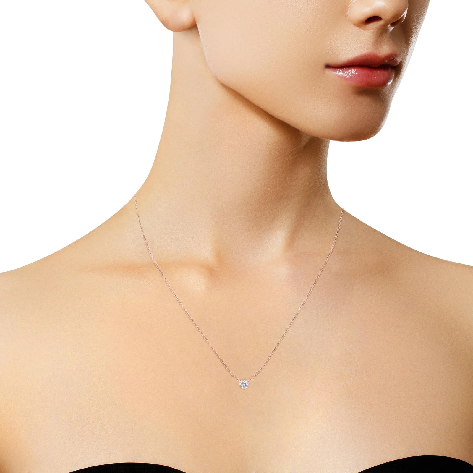 2 Micron 14K Rose Gold Plated Sterling Silver Bezel-Set Diamond Solitaire Pendant Necklace (1/3 cttw - 5