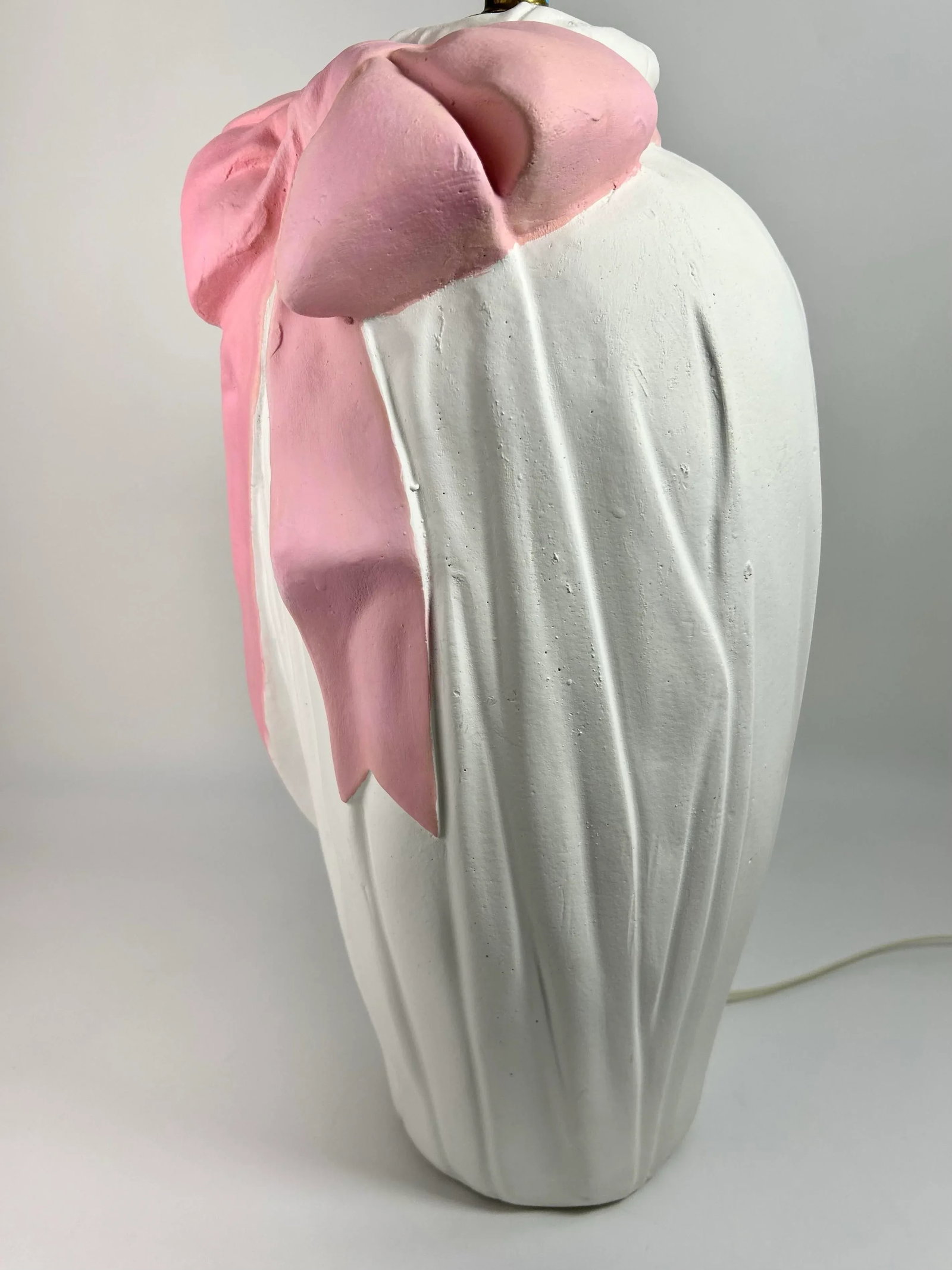 80s Post Modern Draped Cloth Pink Bow Ribbon Coquette Plaster Table Lamp With Brass Fittings - 9