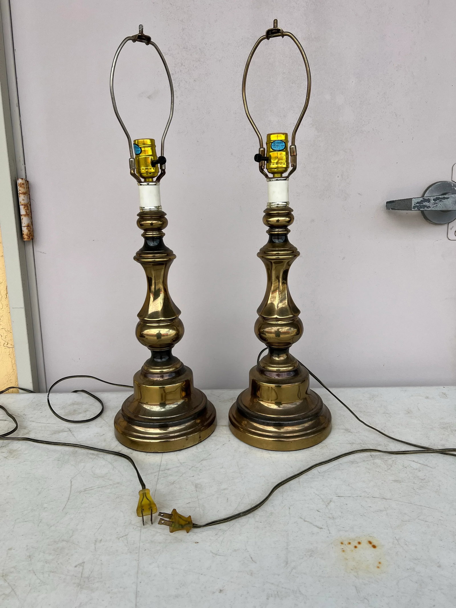 1960s Stiffel Style Brass Table Lamps - Pair - 7