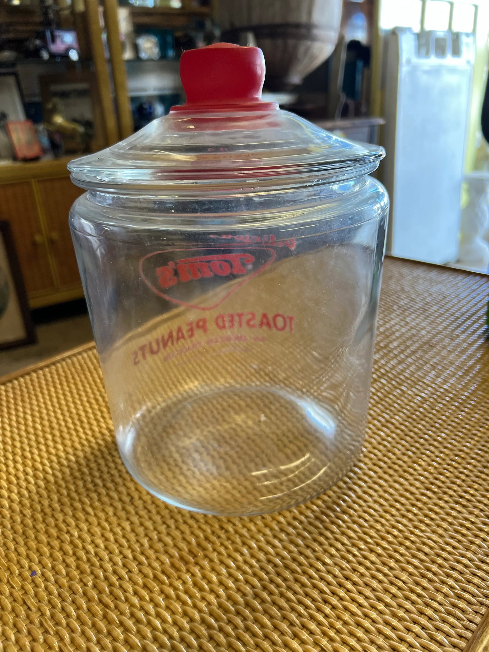 1950s Red Tom's Peanut Grocery Store Display Advertisement Jar - 2