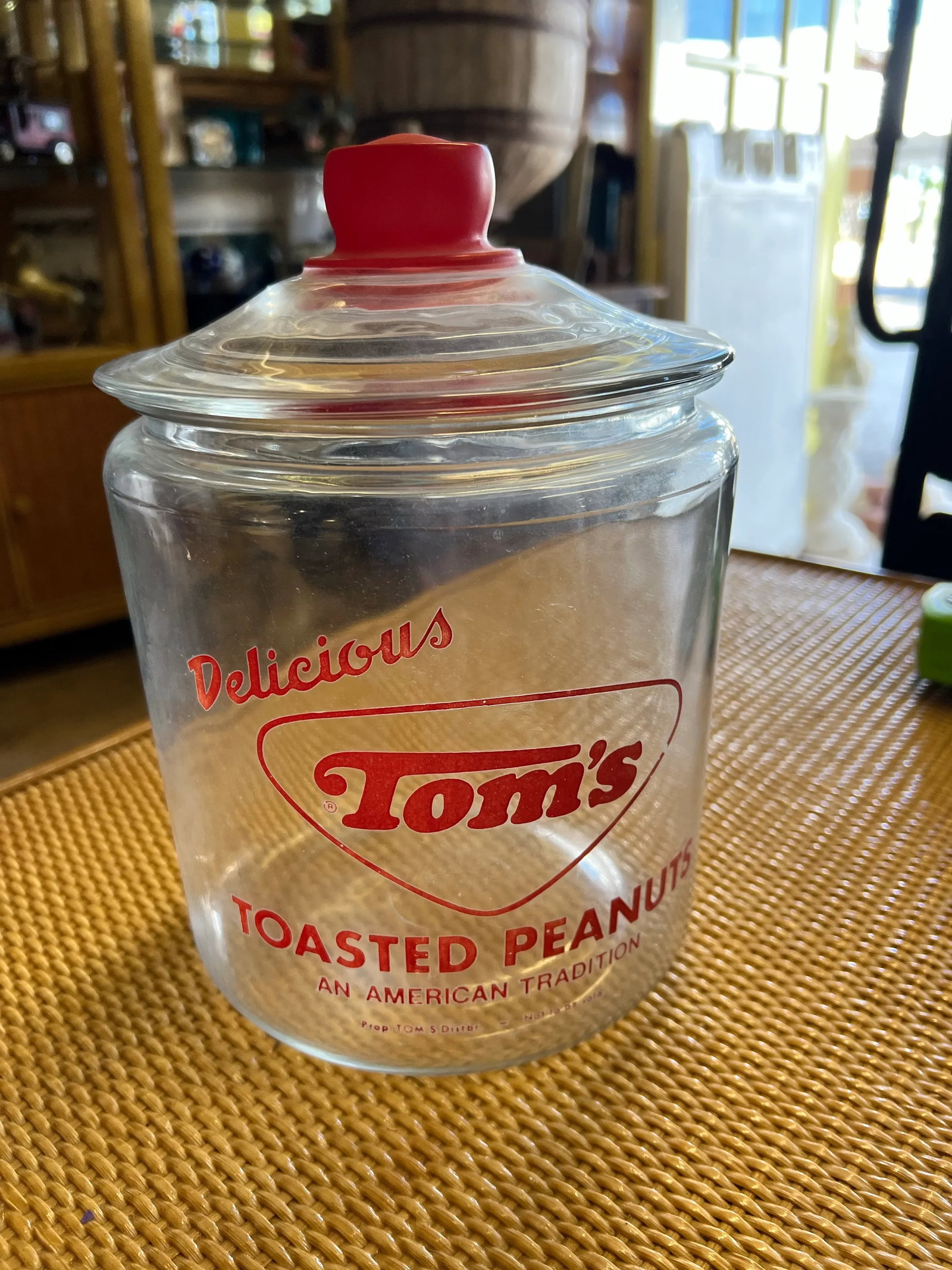 1950s Red Tom's Peanut Grocery Store Display Advertisement Jar - 4