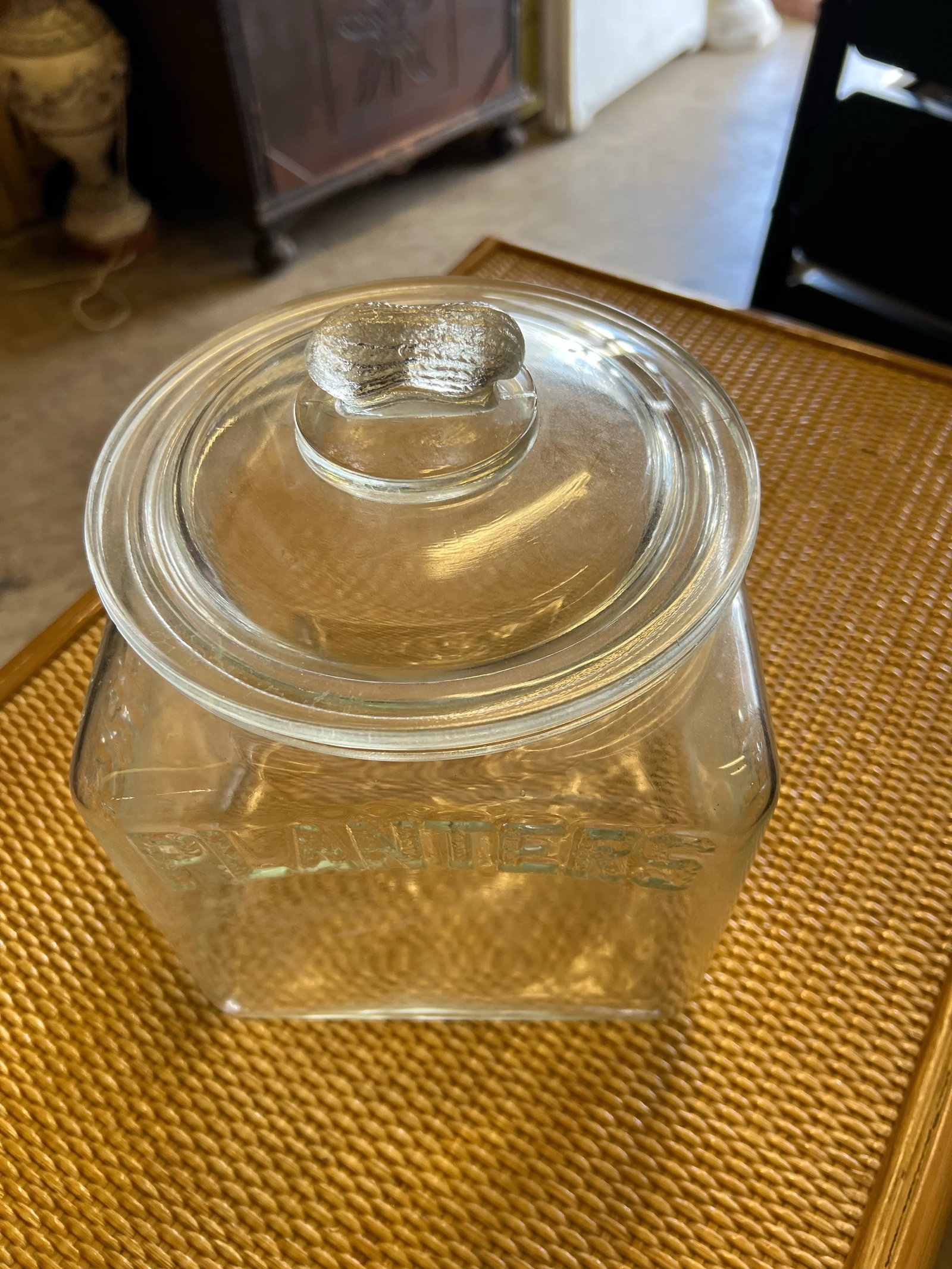 1930s Clear Square Peanut Planters Jar With Lid - 4