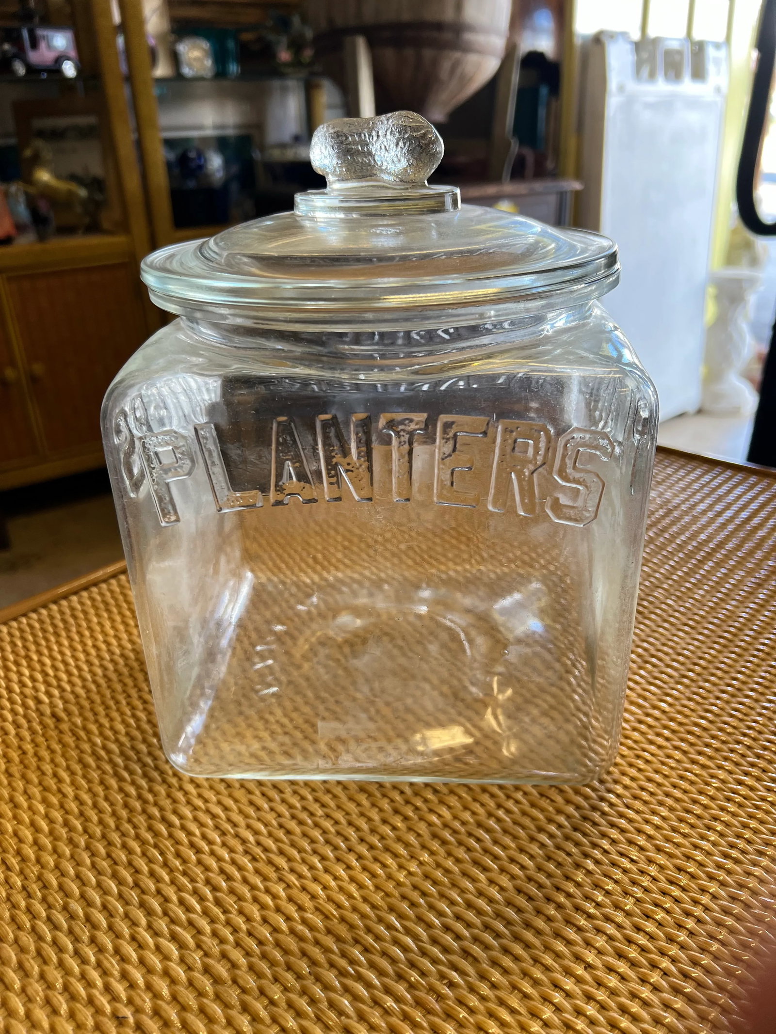 1930s Clear Square Peanut Planters Jar With Lid - 5