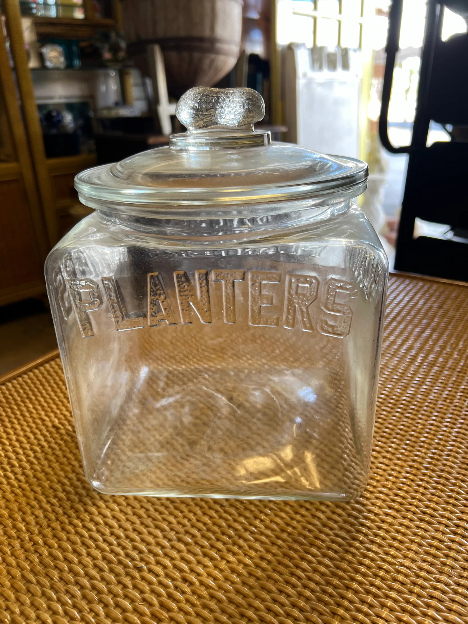 1930s Clear Square Peanut Planters Jar With Lid - 7