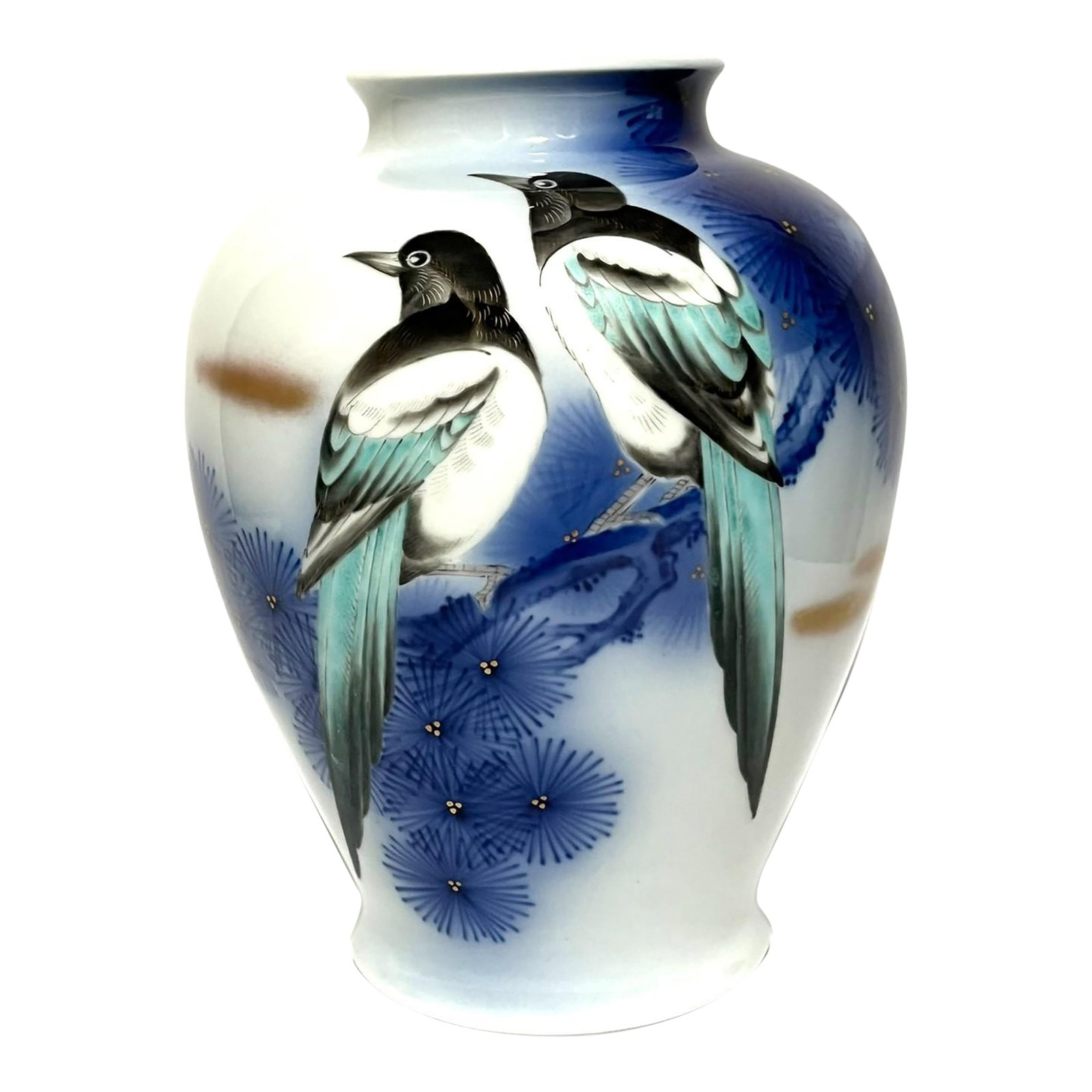 Fukugawa Porcelain Vase With Two Birds: I have been interested in Fukagawa porcelains since 1990 and once in a great while an exceptional piece will come my way. This is a wonderful design of two birds on a pine tree branch, a design that
