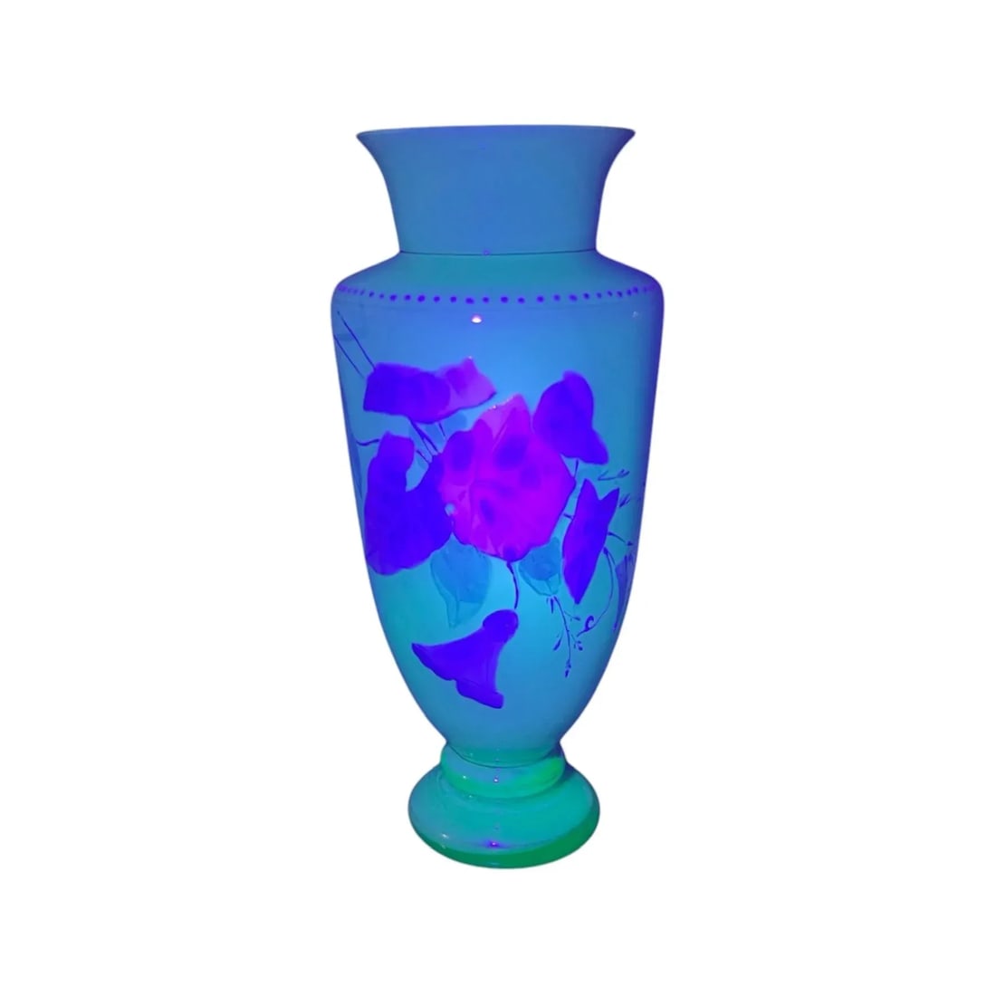 Antique Uranium Harrach Bohemian Hand Enameled Vase-Teal-Aqua-Turquoise-Glass - 2