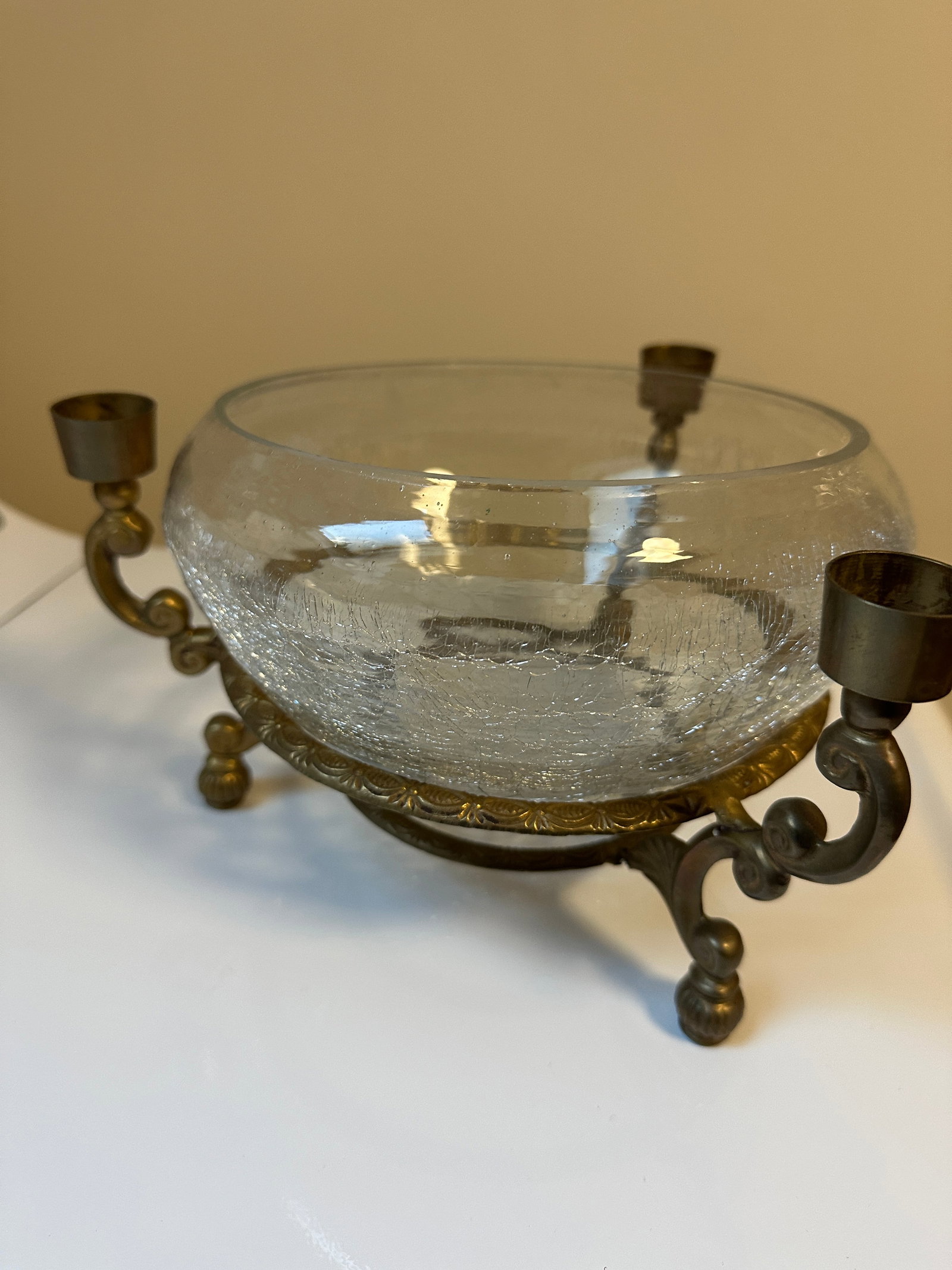 Antique 19th Century French Gilt Brass & Glass Centerpiece Candelabra Bowl - 2