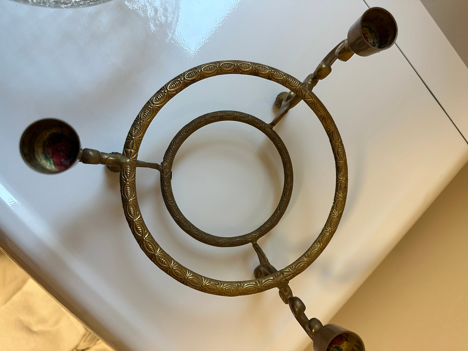 Antique 19th Century French Gilt Brass & Glass Centerpiece Candelabra Bowl - 3