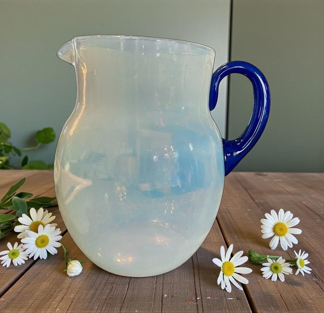 Antique 1920s Fry Foval Cobalt Blue Art Deco Opalescent Lemonade Set-5 Pieces - 3