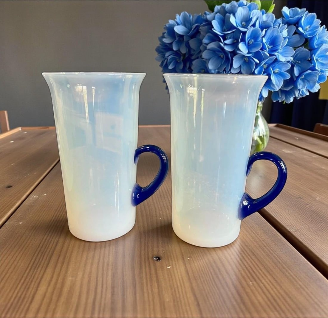 Antique 1920s Fry Foval Cobalt Blue Art Deco Opalescent Lemonade Set-5 Pieces - 5