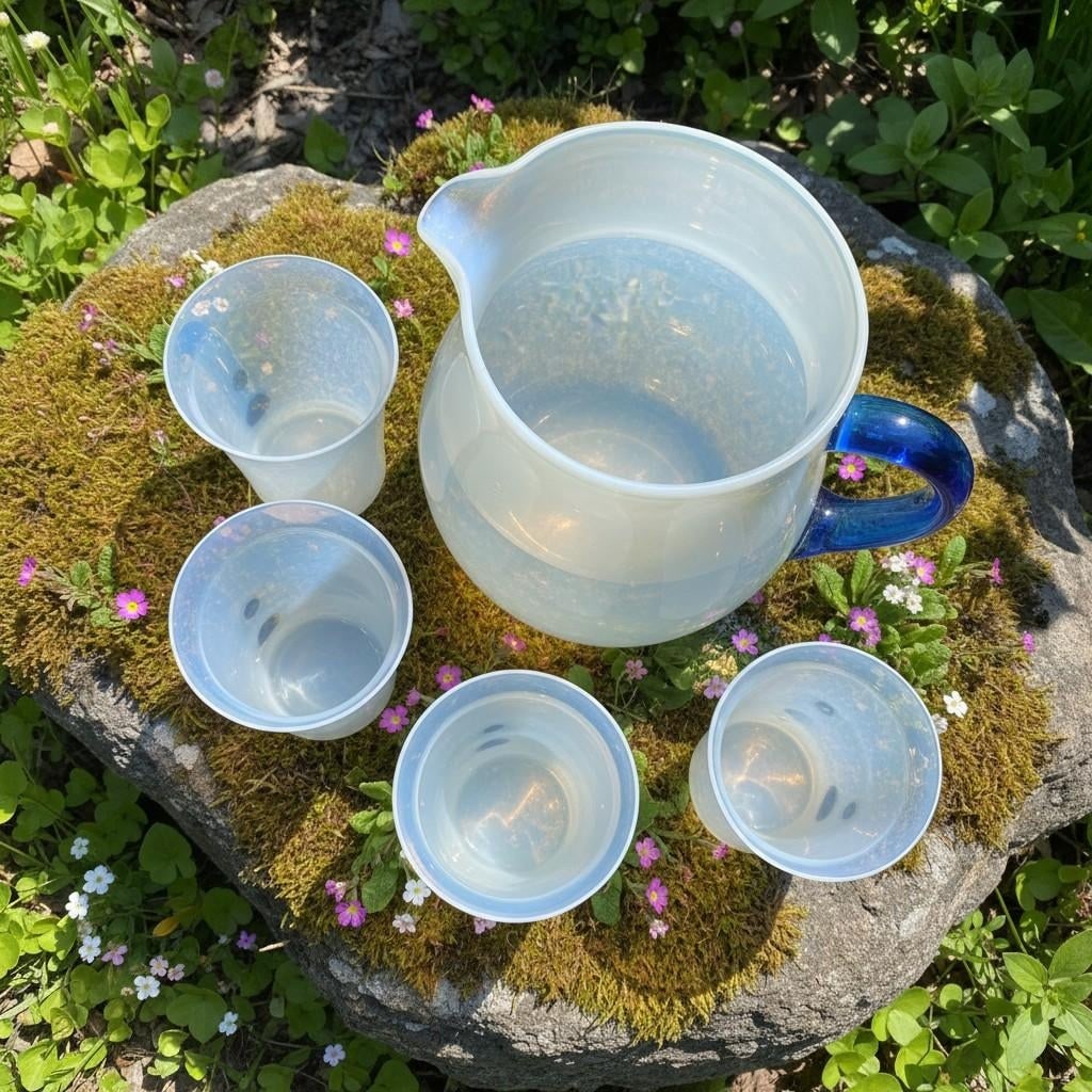 Antique 1920s Fry Foval Cobalt Blue Art Deco Opalescent Lemonade Set-5 Pieces - 6