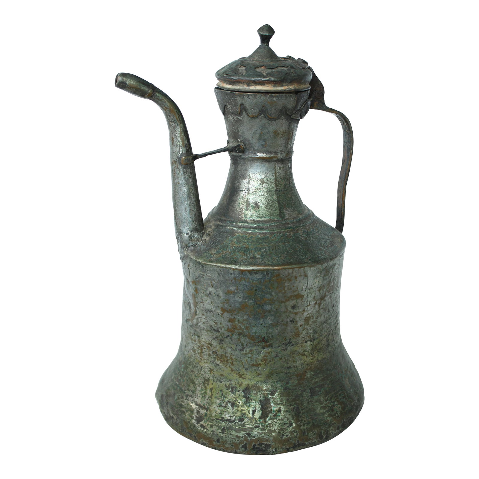 Antique Etched Copper Tinplated Chinese Decanter: Antique Etched Copper Tin-plated Chinese Decanter with desirable aging and patina throughout. Dimension with handle and spout 8.50" Condition: Alterations: Original Condition Unaltered Imperfections: