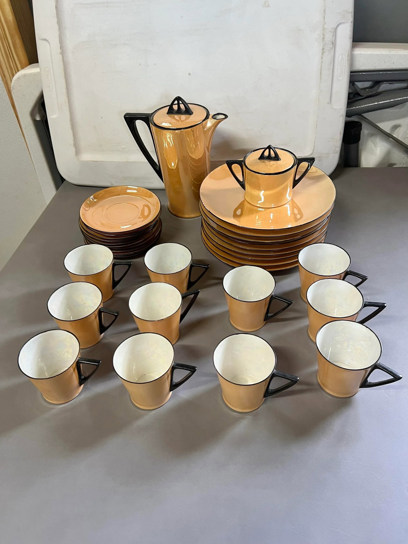 Vintage Art Deco Peach Irridescent Lusterwear Dishes - 32 Pieces - 5